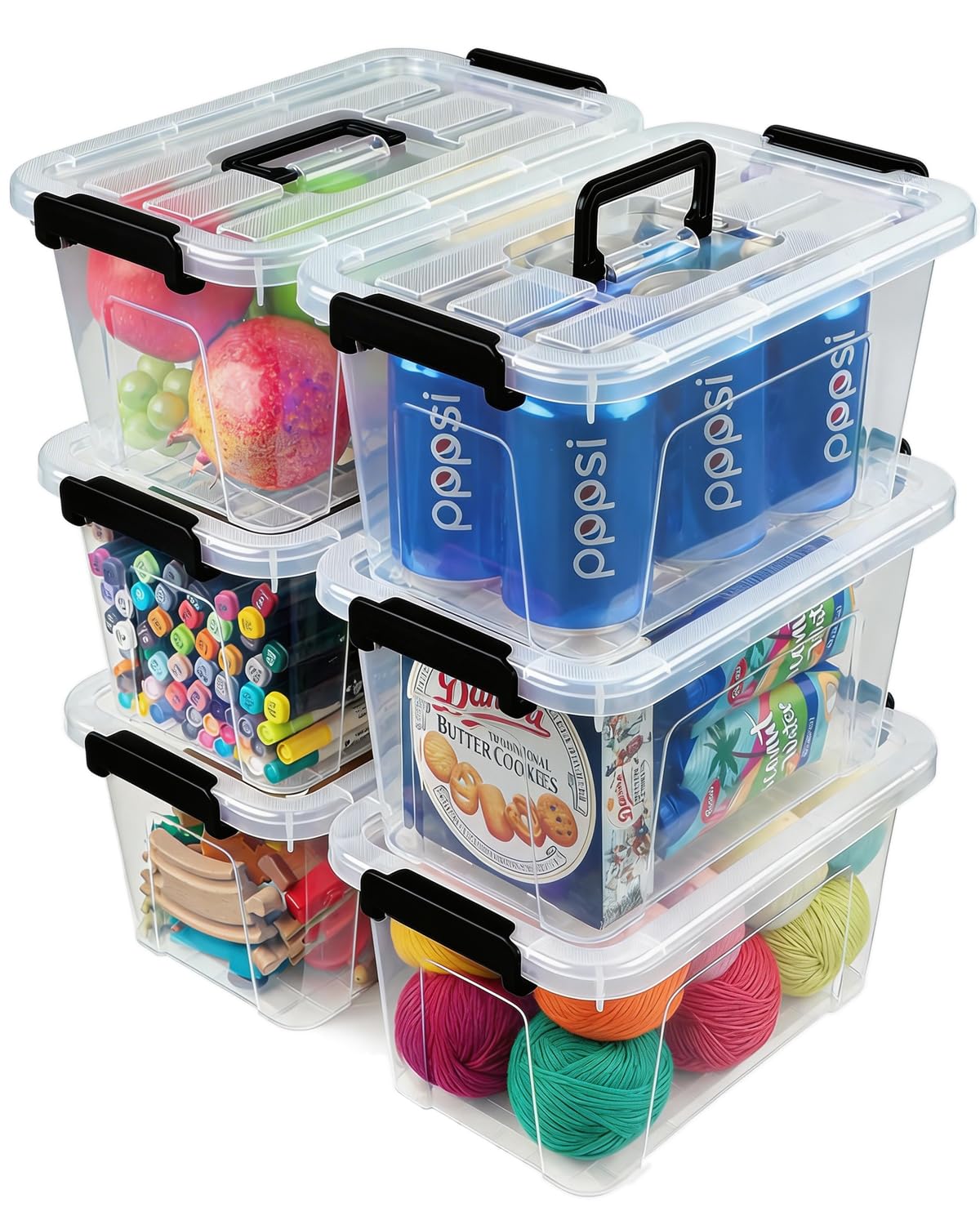 EOENVIVS 6-pack storage bins with buckle lids for organized closet space.