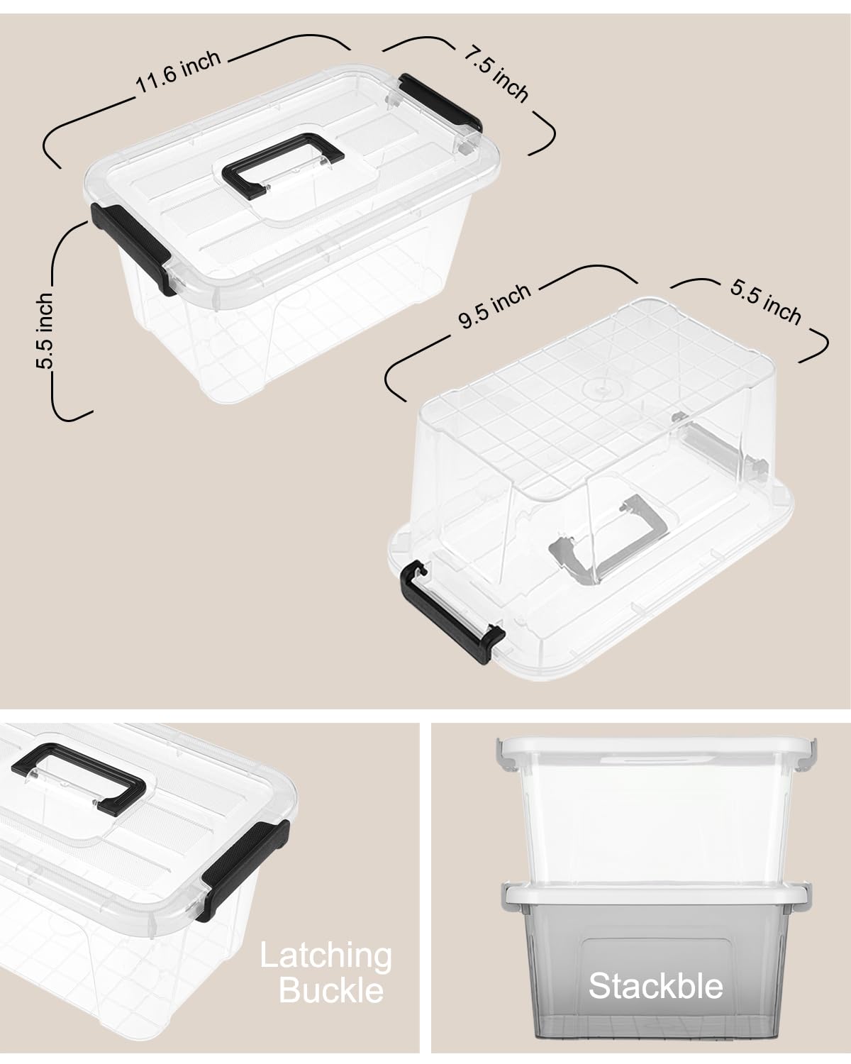 EOENVIVS 7-quart clear bin showing transparent view for quick item locating.