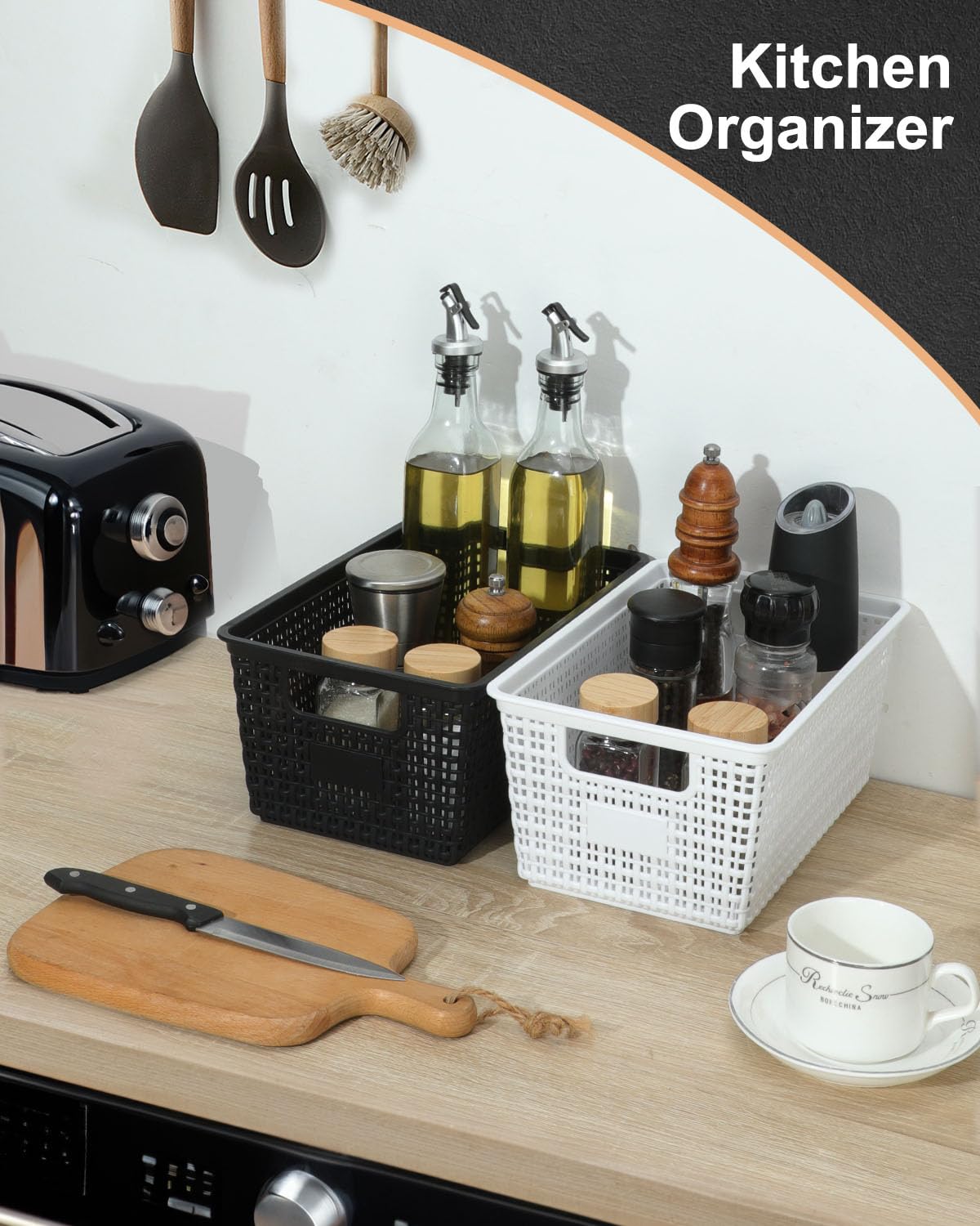 EOENVIVS baskets in a desk drawer for organized office supplies.