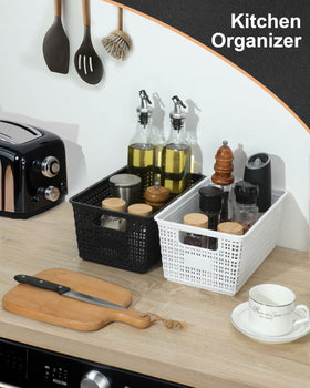 EOENVIVS baskets in a desk drawer for organized office supplies.