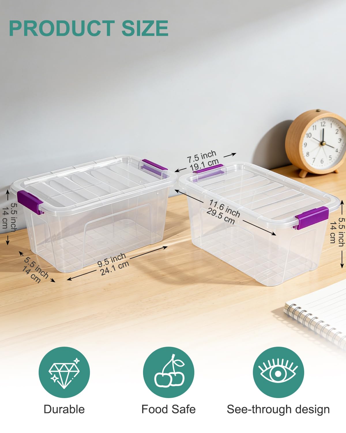 EOENVIVS Clear Storage Bin with Buckle Lid keeps contents secure and dust-free.