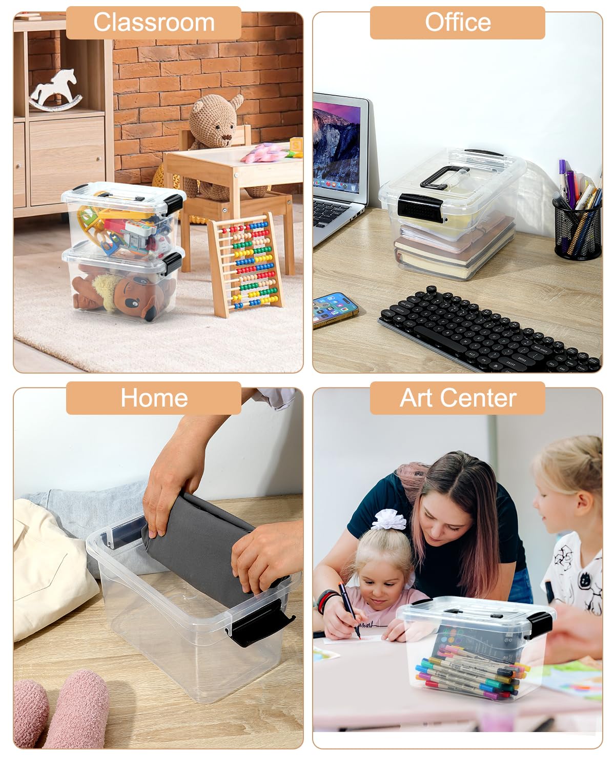 EOENVIVS multi-purpose storage bin for kitchen, closet, or classroom organization.