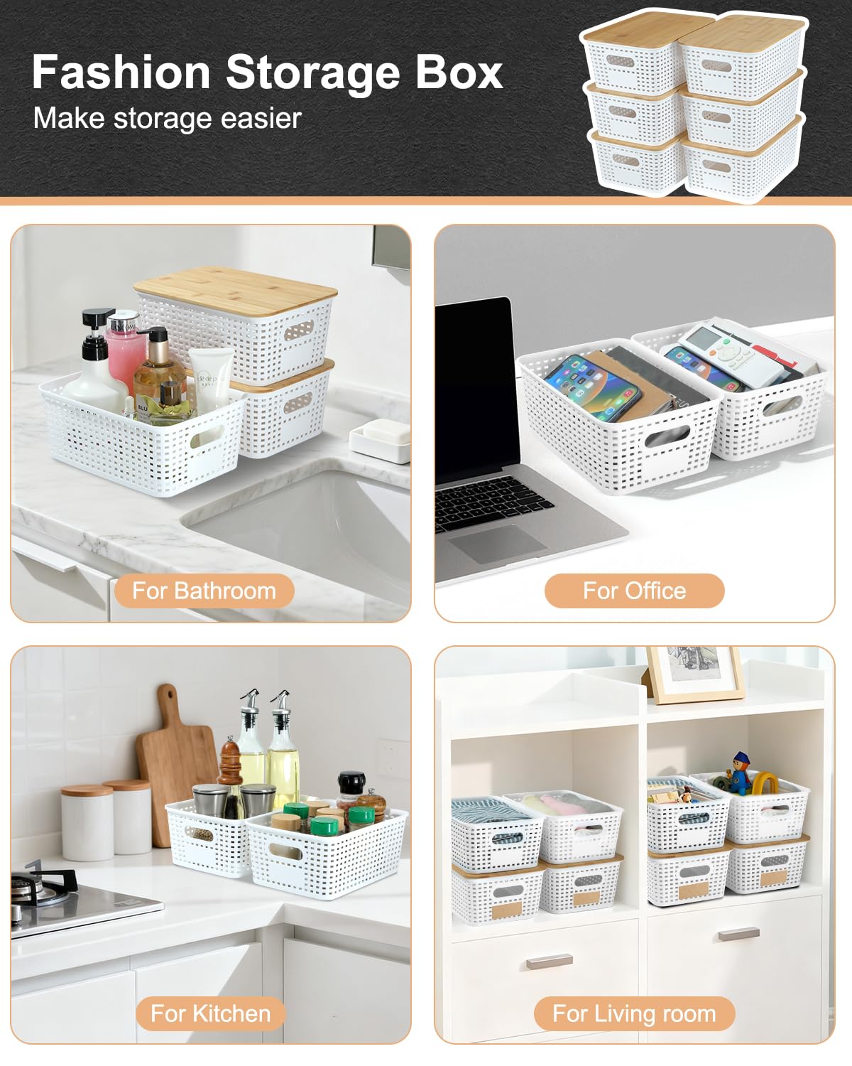 EOENVIVS bamboo-lid basket in a kitchen pantry for organized storage.
