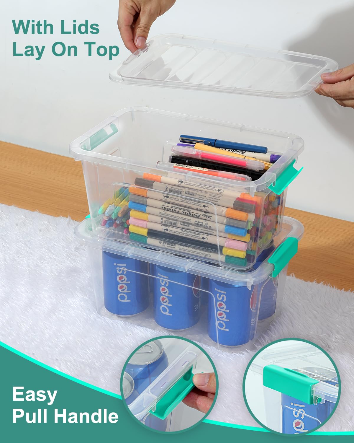 Transparent plastic reveals inside items at a glance and speeds organization.