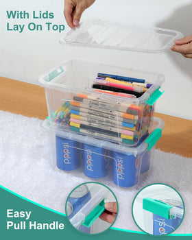Transparent plastic reveals inside items at a glance and speeds organization.