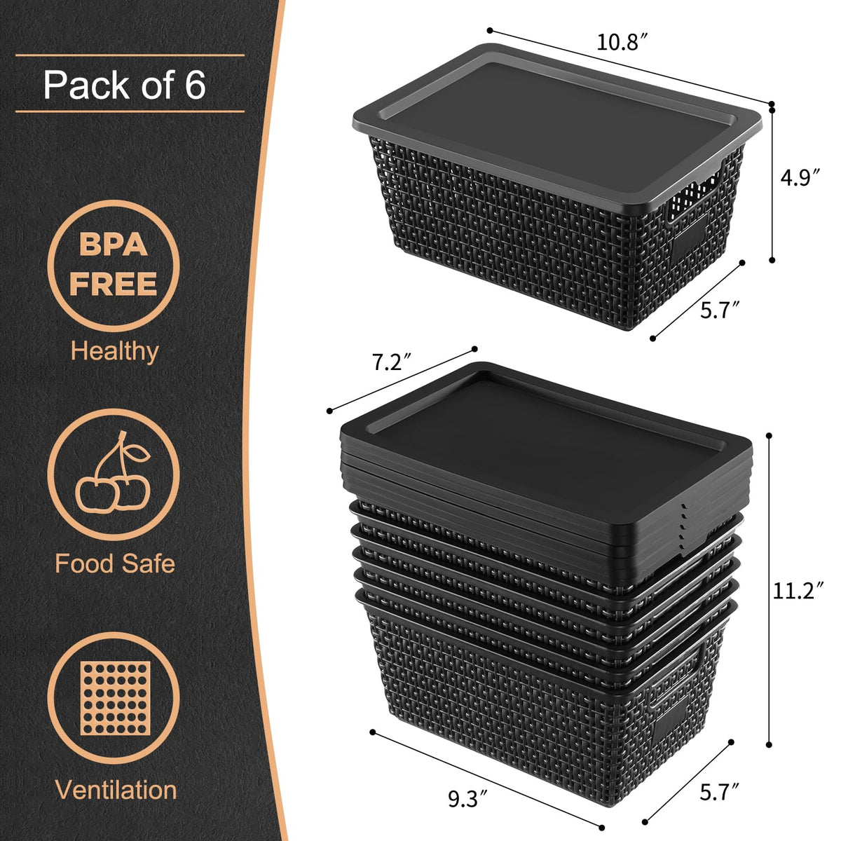 EOENVIVS plastic storage basket lids for dust-free toy storage.