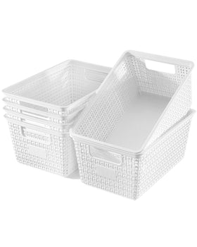 EOENVIVS white 6-pack baskets, front view, ideal for shelf organization.