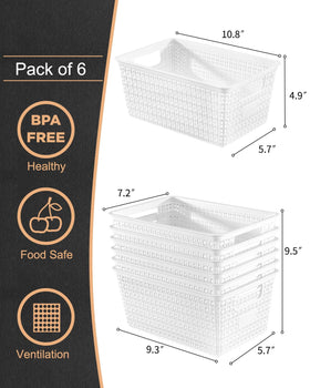 EOENVIVS white baskets side view with handles, easy to pull from high shelves.