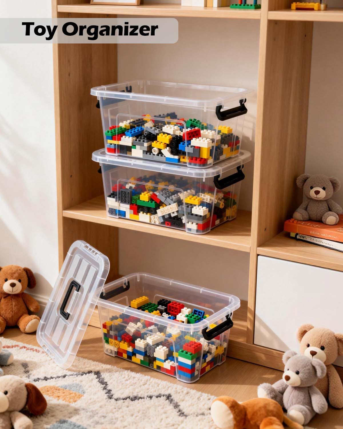 EOENVIVS stackable storage bins with grooved bottoms for stable stacking.