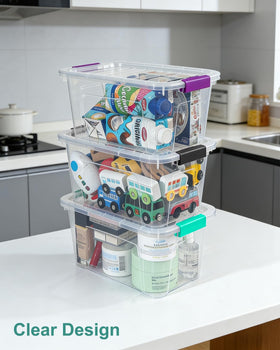 EOENVIVS Clear Storage Bin stacks securely to save vertical space.