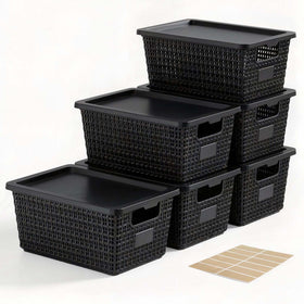 EOENVIVS storage bin lids stackable for secure, compact shelf organization.