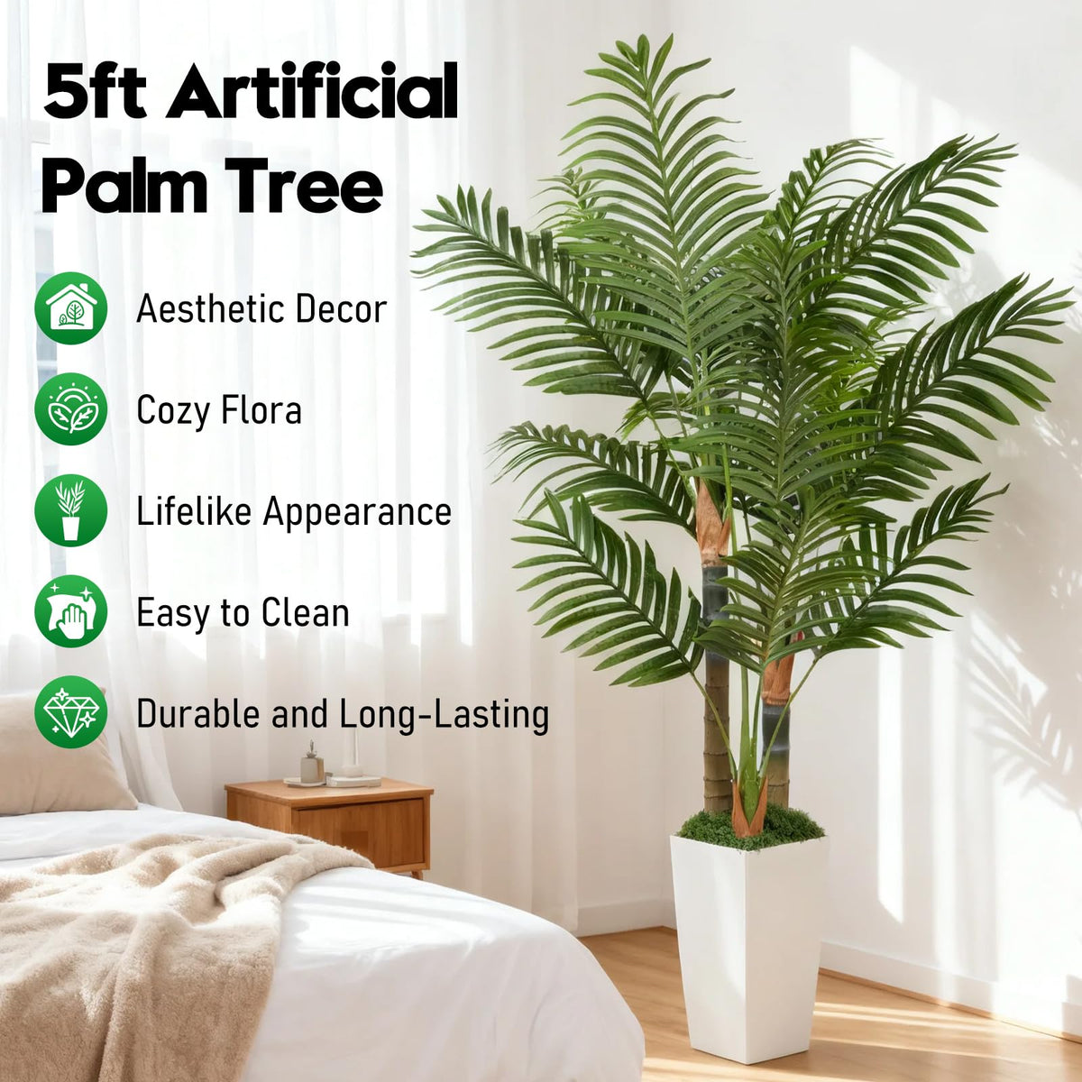 EOOIO artificial palm leaves close-up shows lifelike texture for realistic décor