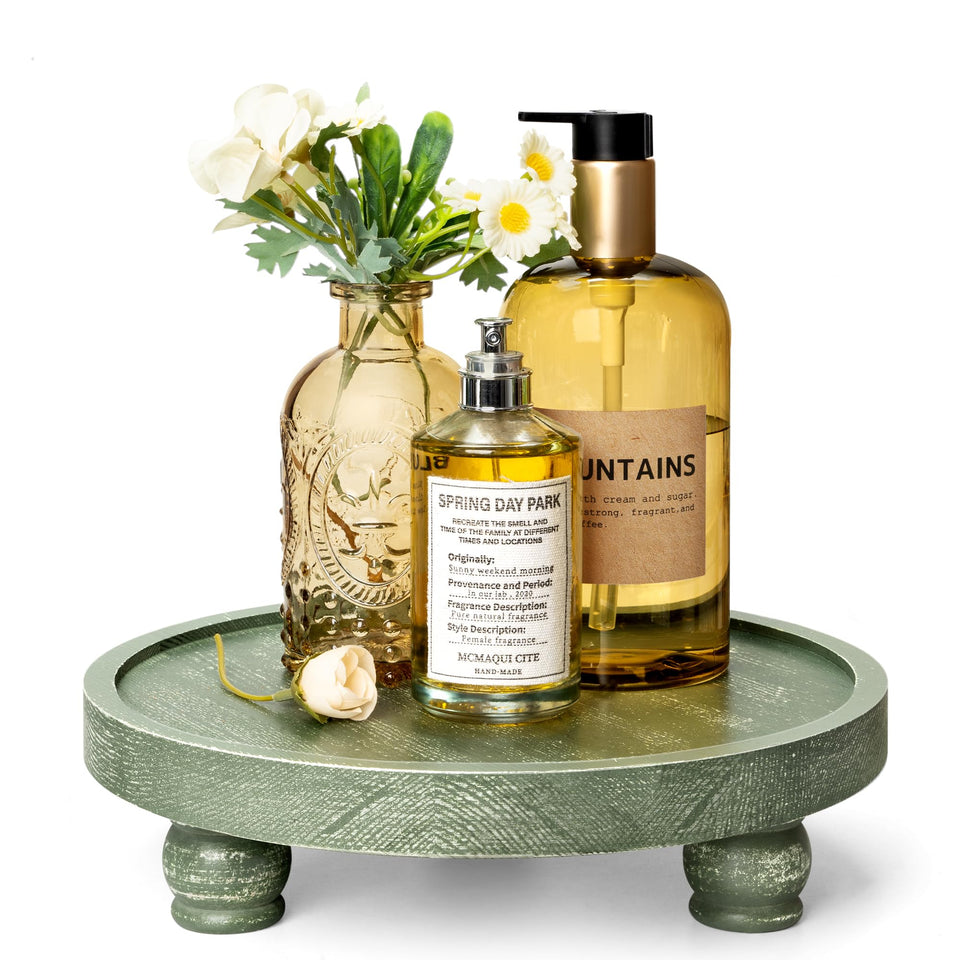 EOSAHR farmhouse pine wood riser elevates a coffee table display with natural grain