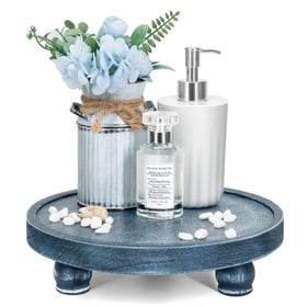 EOSAHR blue wood pedestal riser top view for sturdy elevated display