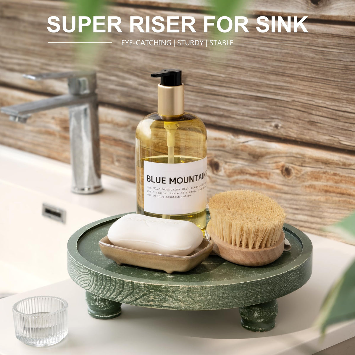 EOSAHR pine wood riser on kitchen counter for herbs and decor