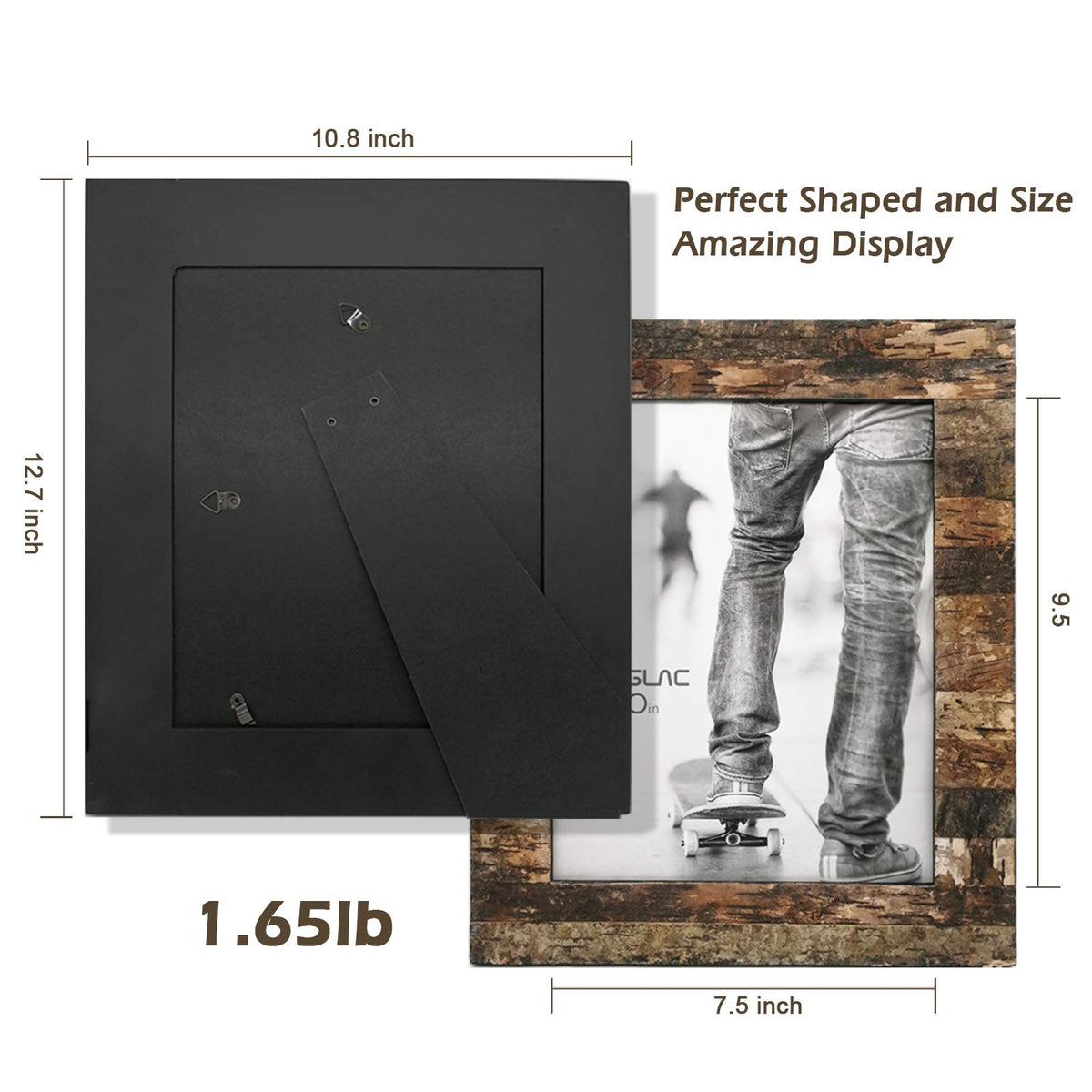 Eosglac easel-back frame supports vertical or horizontal viewing