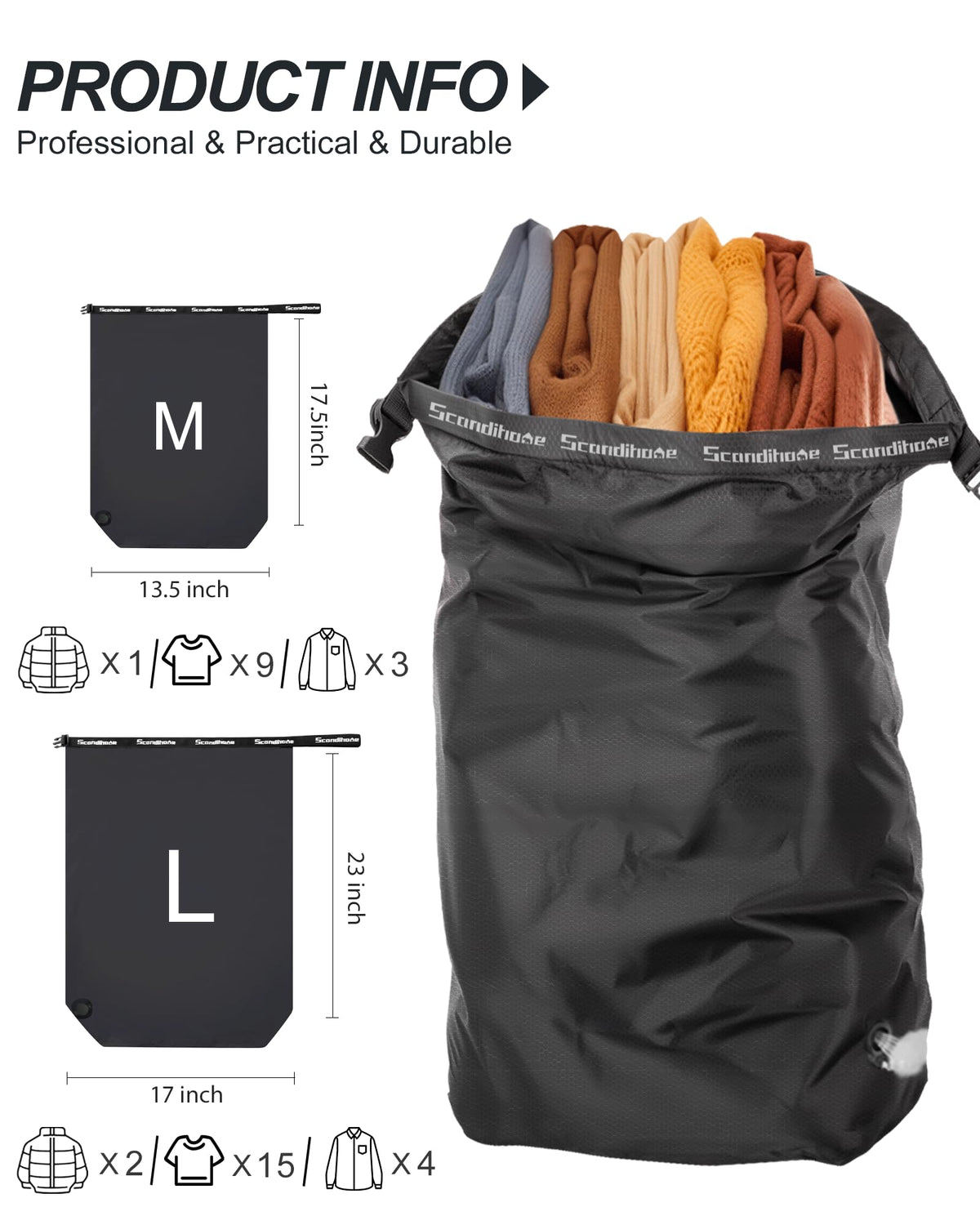 EPEDAL24 waterproof nylon bag protects laundry from leaks during road trips.