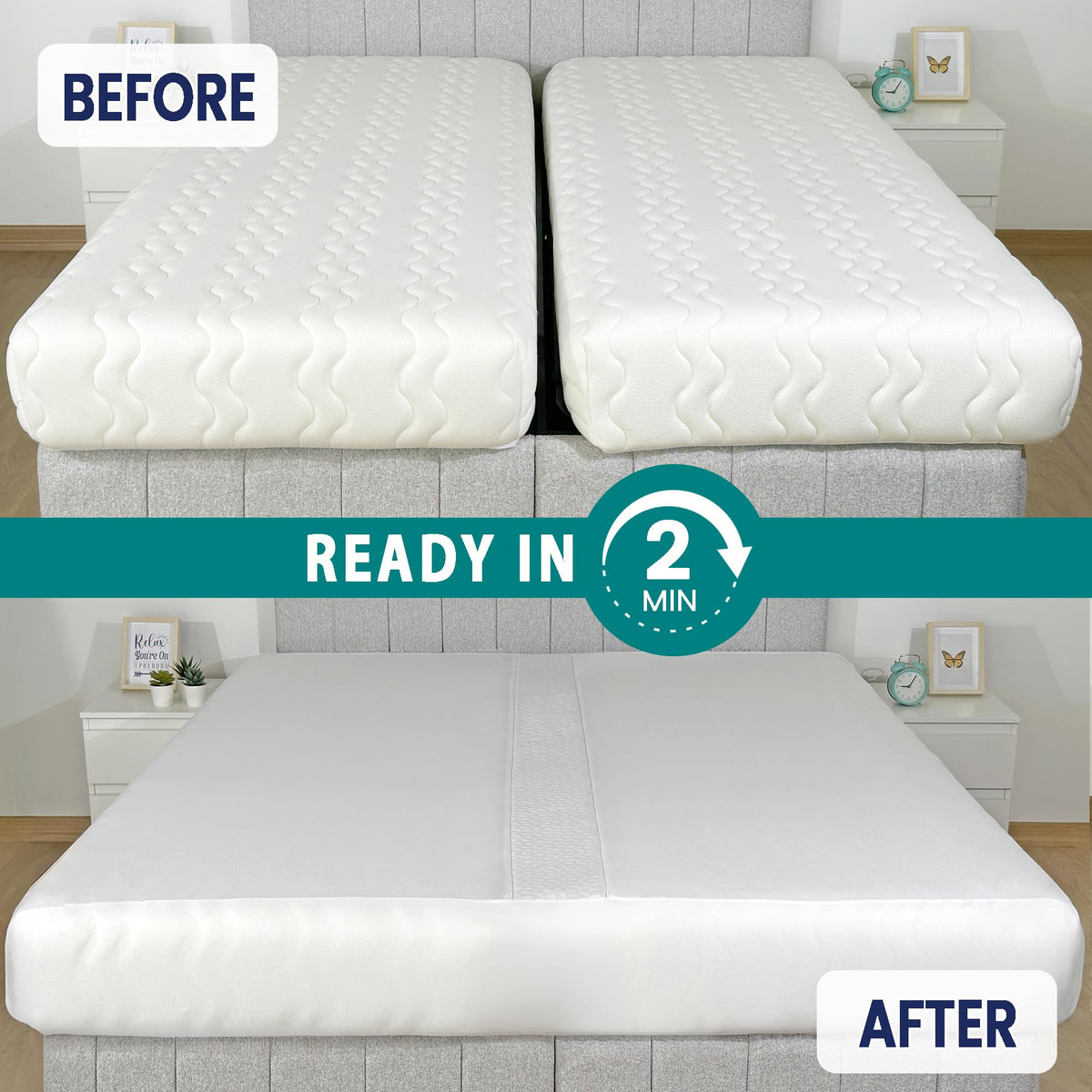 EPHEDORA sheet strap set keeps two mattresses securely aligned