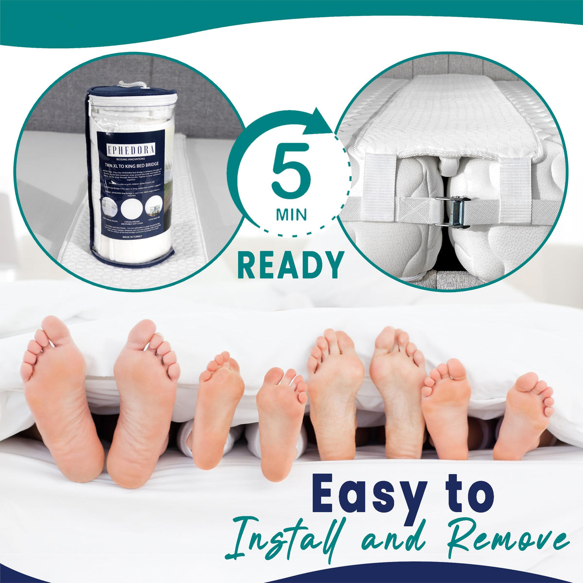 EPHEDORA slip-prevention ribbon minimizes bed movement.