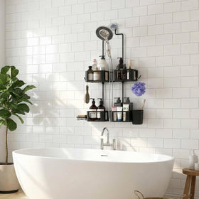 Epicano four-basket design keeps shampoos and soaps within easy reach
