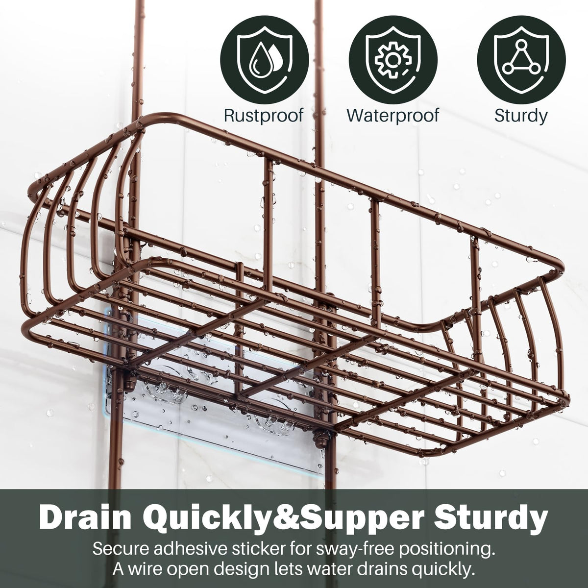 Epicano rustproof metal finish ensures durable, long-lasting bathroom organization.