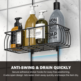 Epicano caddy includes four hooks to hold sponges and towels.
