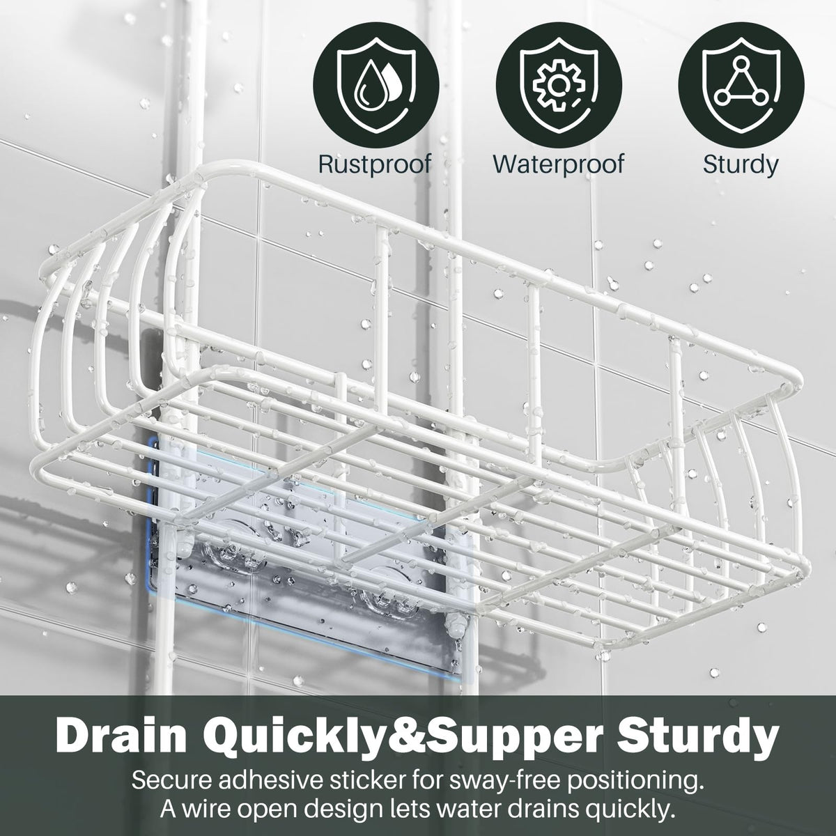 Epicano caddy showing soap dish and four hooks for sponge and razors.