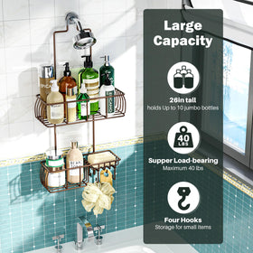 Epicano two-tier shower organizer basket keeps tall bottles within easy reach.
