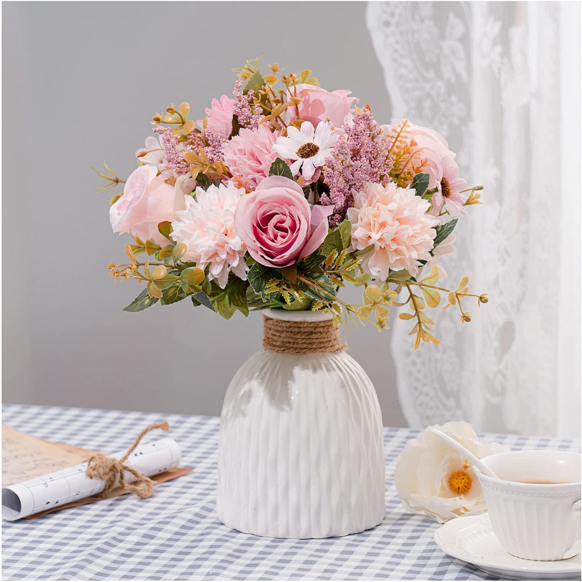 Epicpetal pink artificial flowers table centerpiece adds color to dining settings.