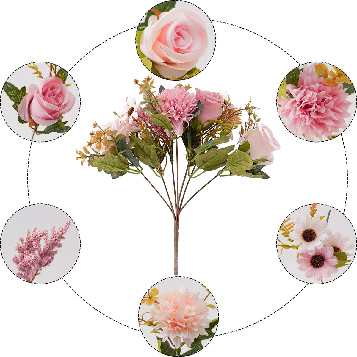 Epicpetal pink artificial blooms in white pot elevate countertops.