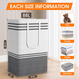 EpicTotes large laundry basket, fully open, easy loading with wide mouth and freestanding frame.