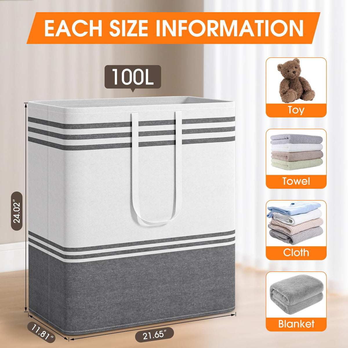EpicTotes large laundry basket open top for easy loading of clothes and bulky items