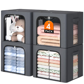 EpicTotes 4-pack clothes storage bin with metal frame stays upright for organized closet stacking.