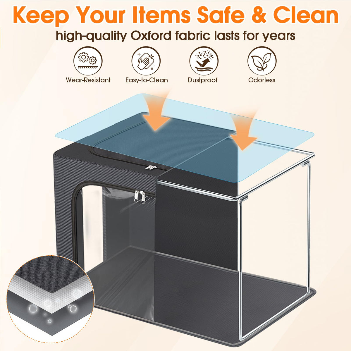 EpicTotes Oxford fabric bin with reinforced handles for easy lifting.