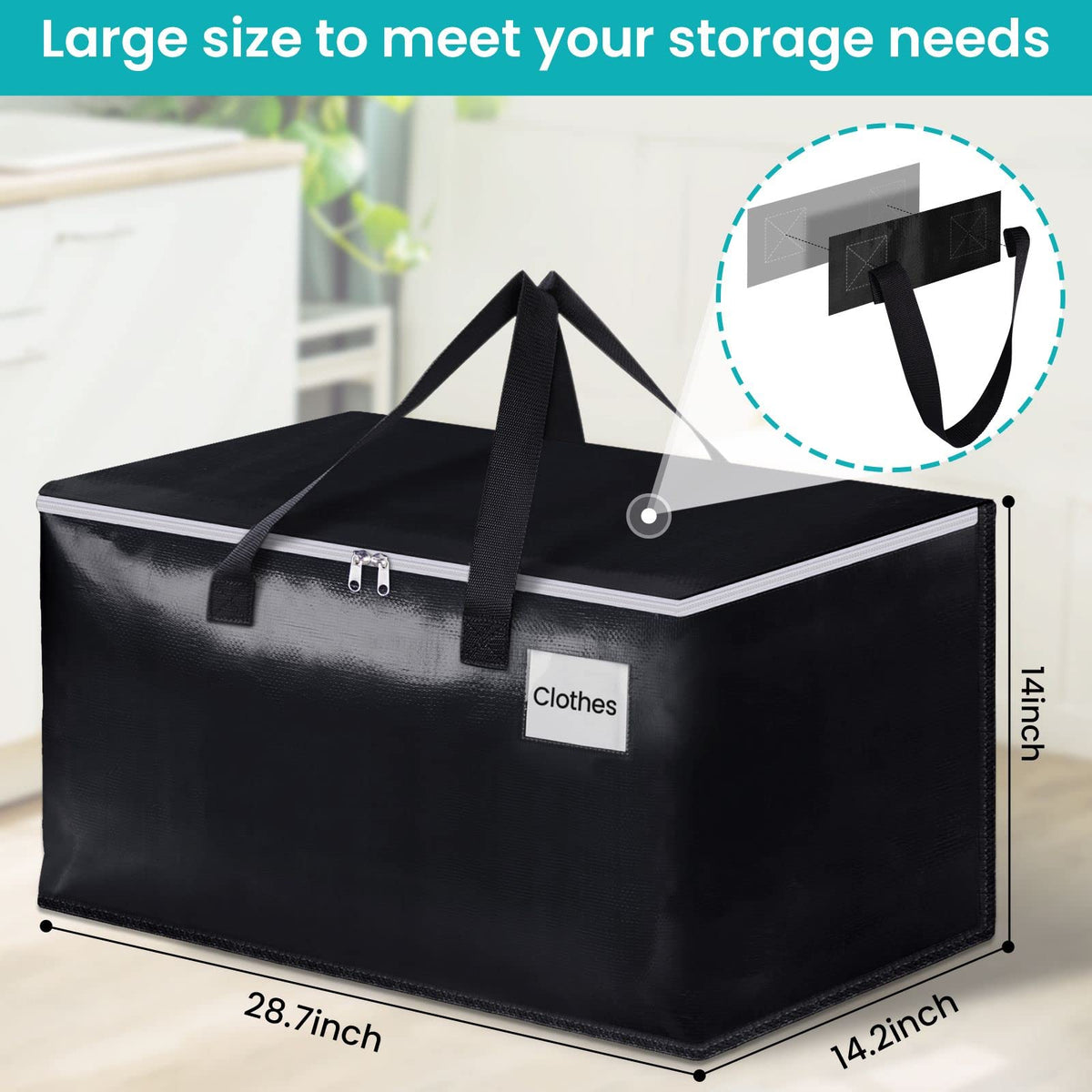 EpicTotes reinforced carrying handle for effortless lifting during moves.
