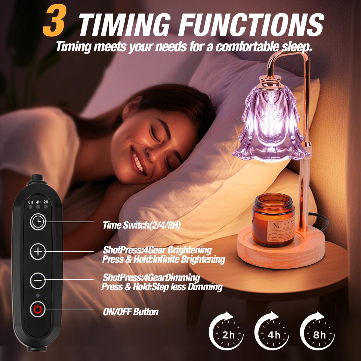 EPIMA candle warmer lamp anti-glare diffuser softens light for comfortable tasks.