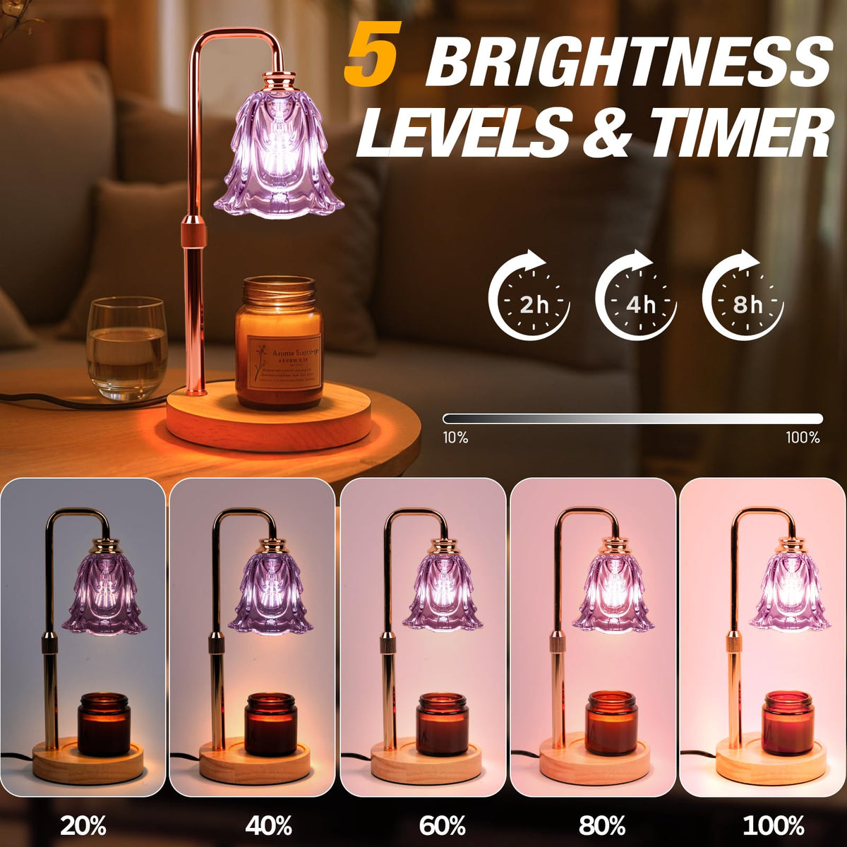 EPIMA candle warmer lamp height adjustable to control fragrance diffusion.