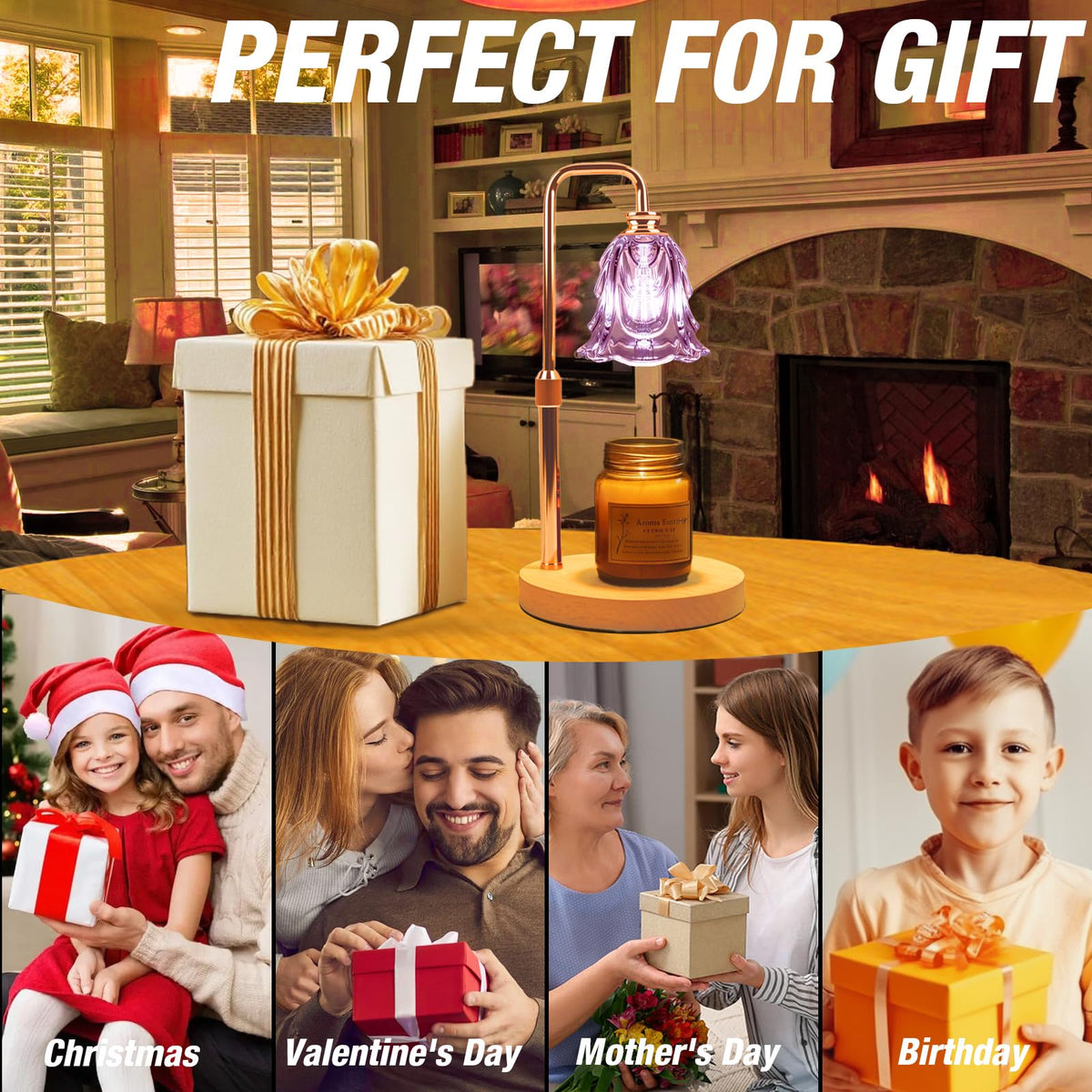 EPIMA candle warmer lamp complements modern decor with flame-free ambiance.