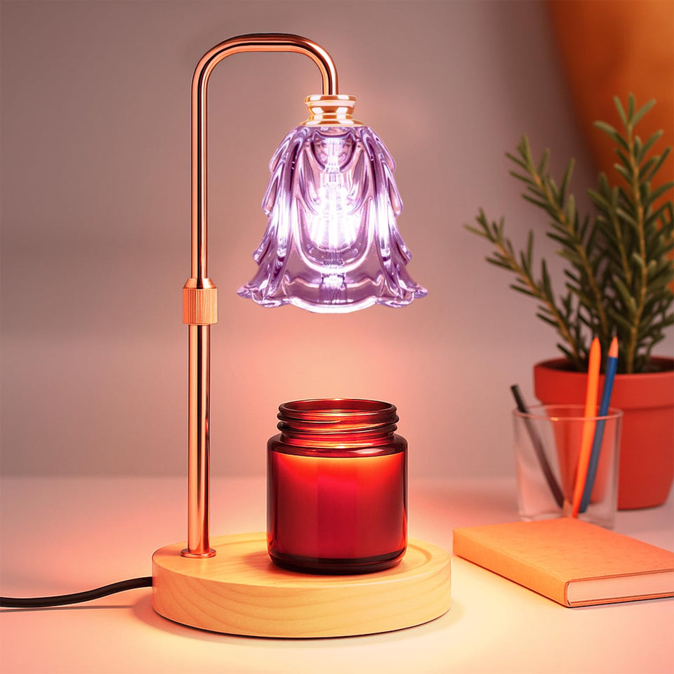 EPIMA candle warmer lamp with wood base providing stable support on any surface.