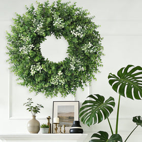 Eqanro boxwood wreath suits farmhouse decor and seasonal celebrations.
