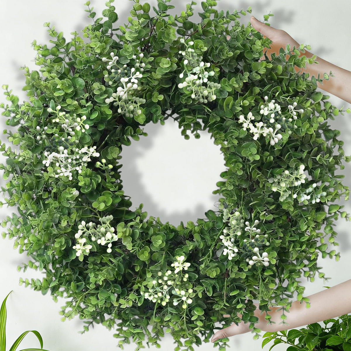 Eqanro front door wreath creates a welcoming touch for year-round decor.