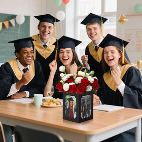 EQOREIIN graduation box four-sides photo display presents memories from every angle