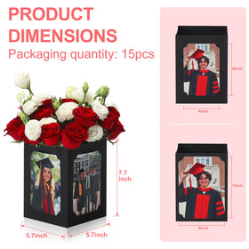 EQOREIIN graduation box front display with photos and flowers creates a personal focal point