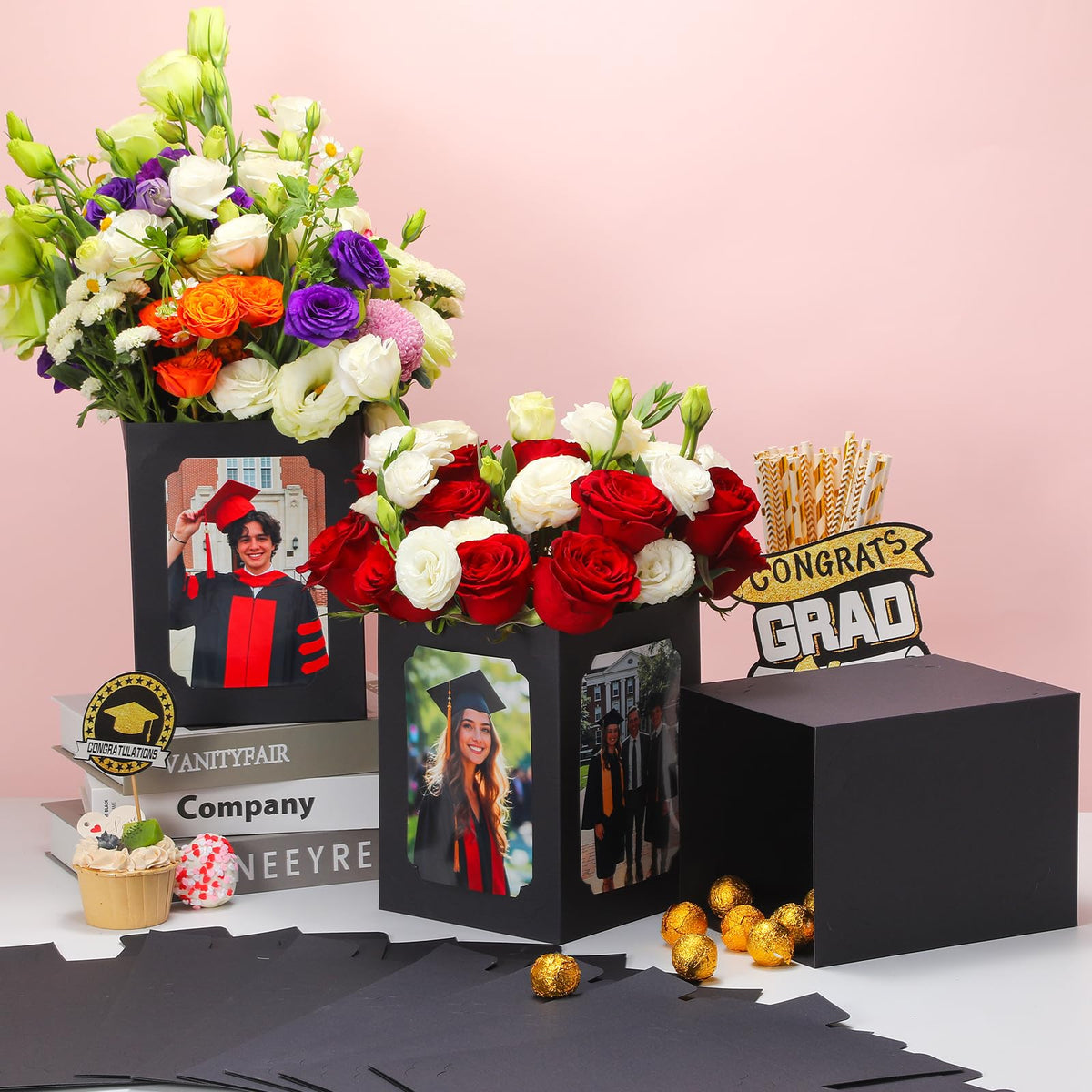 EQOREIIN graduation box side view highlights four-sided photo display