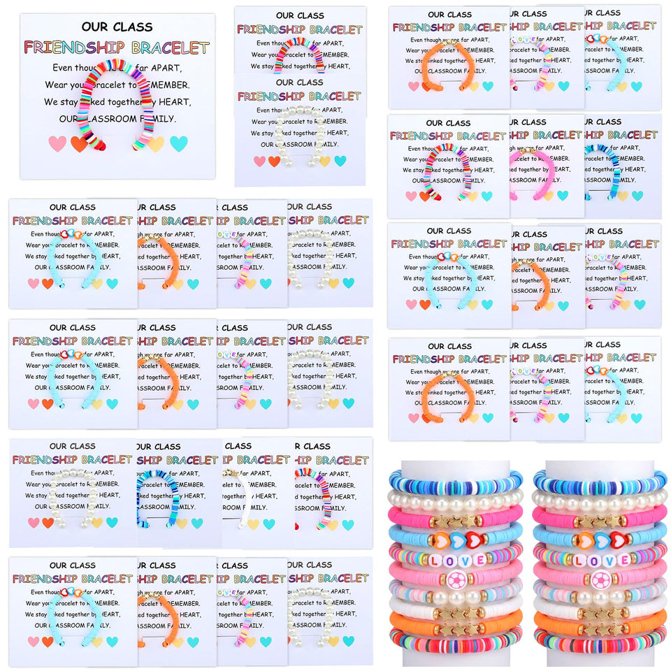 Equsion 48-pack classroom bracelets with colorful beads for student gift exchanges.