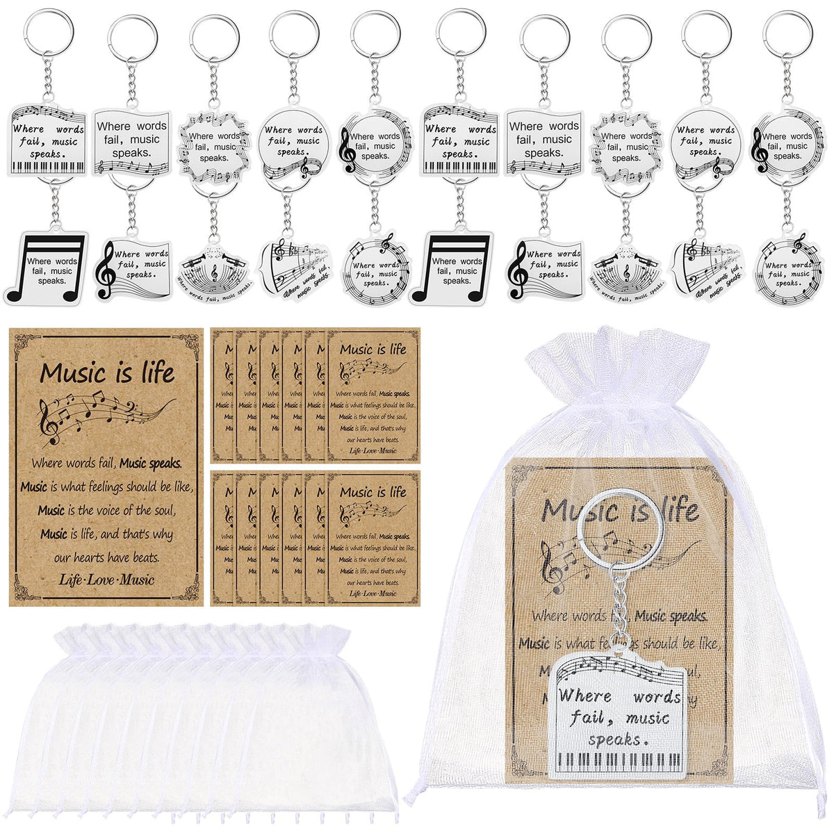 Equsion music keychain gift set with diverse note styles for keepsakes and party favors.
