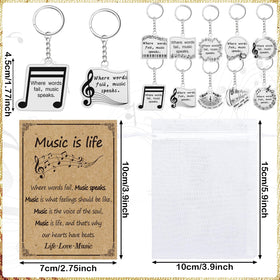 Equsion musical note pendant close-up showing staff symbols on a durable acrylic charm.