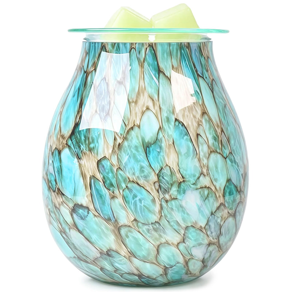 EQUSUPRO wax warmer with colorful glass detail for inviting room fragrance.