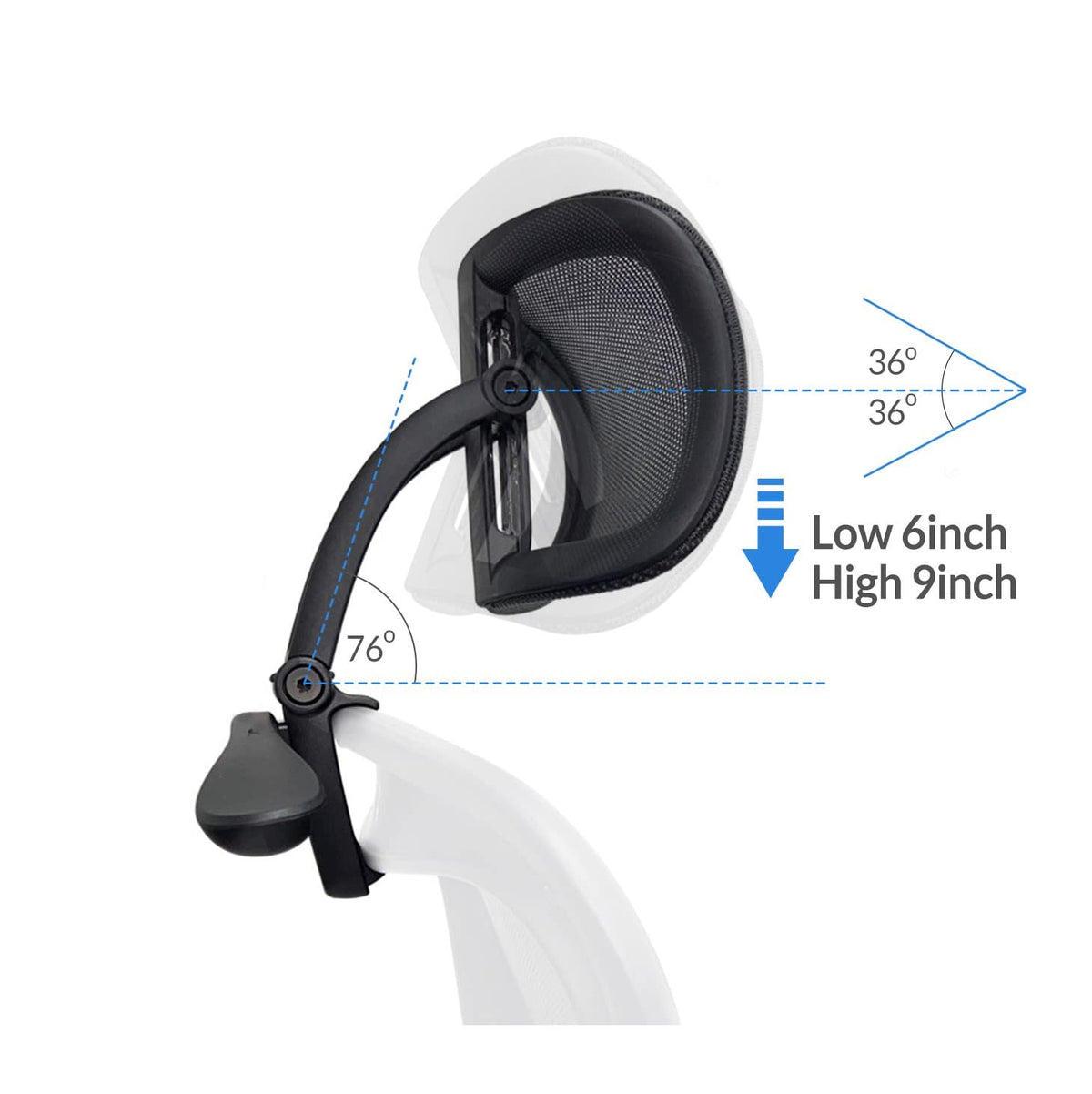ERGOKING headrest, height adjustable from 6 to 9 inches for different users.