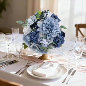 Erhalings dusty blue silk flowers wide shot ideal for DIY decoration ideas.